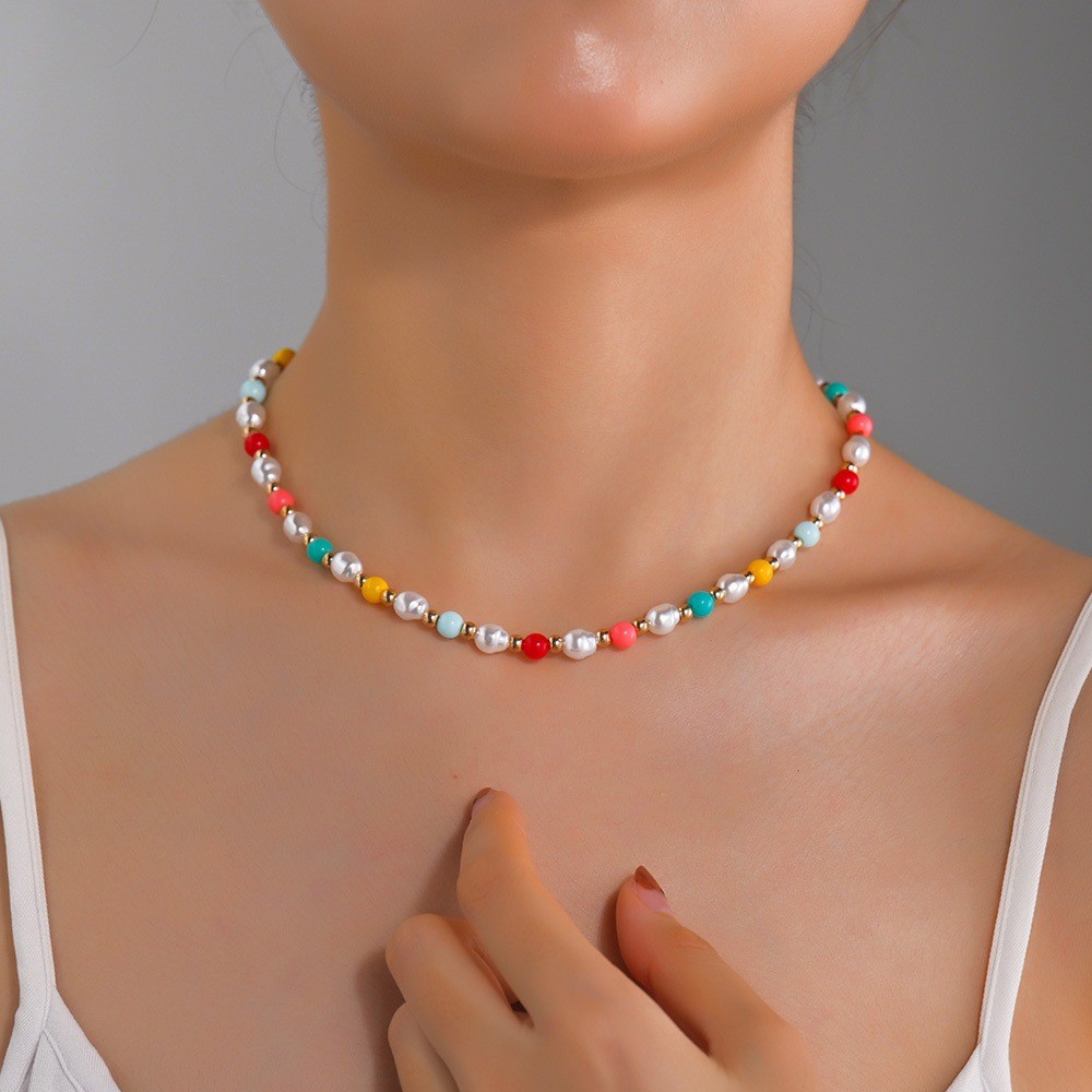 Colorful Bohemian Necklace Featuring Turquoise Starfish and Rice Beads - Picture 24 of 36