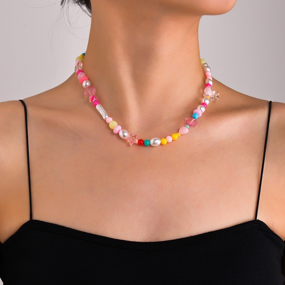 Colorful Bohemian Necklace Featuring Turquoise Starfish and Rice Beads - Picture 26 of 36
