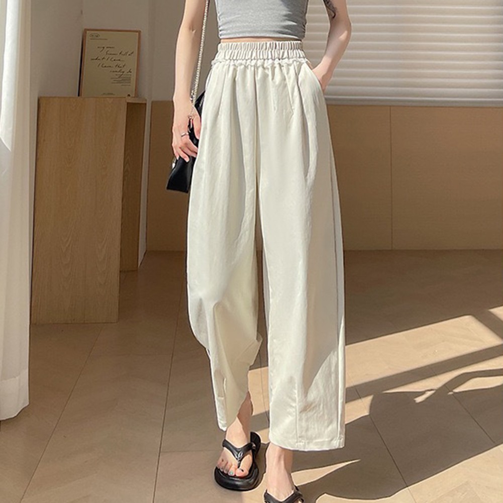 High Waist Harem Pants Casual Outing Leisure Style Regular Length Solid Pattern - Picture 44 of 63