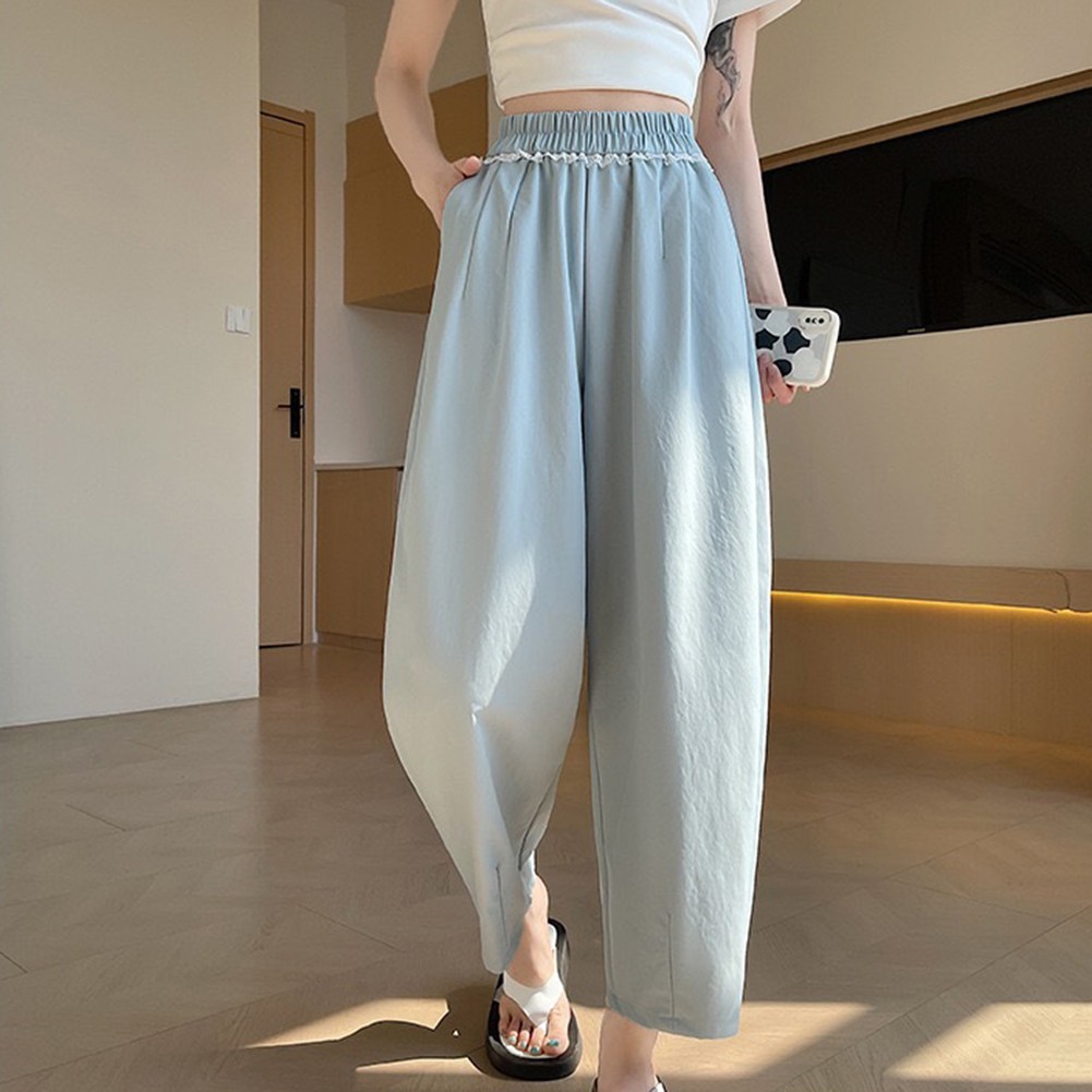 High Waist Harem Pants Casual Outing Leisure Style Regular Length Solid Pattern - Picture 36 of 63