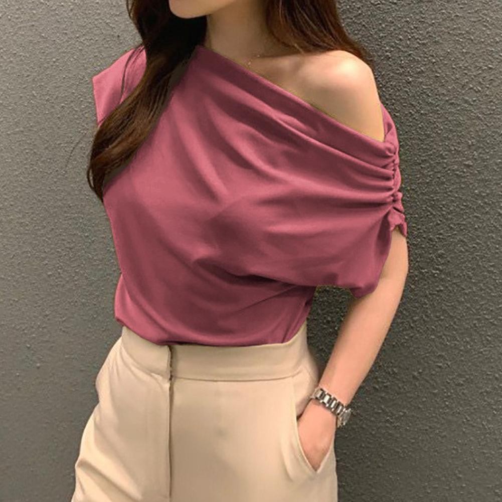 One Shoulder Casual Top for Women in Solid Color Great for Summer Wear - Picture 5 of 8