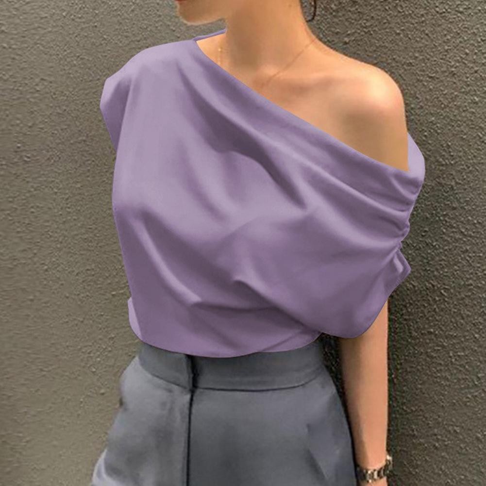 One Shoulder Casual Top for Women in Solid Color Great for Summer Wear - Picture 6 of 8