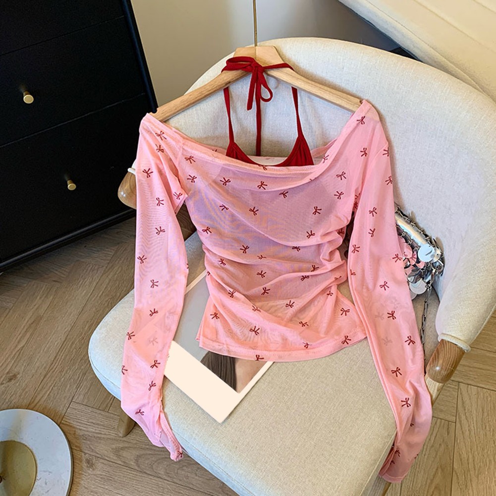 T-shirt femme été imprimé nœud maille manches longues liquidation support haut pour vaca