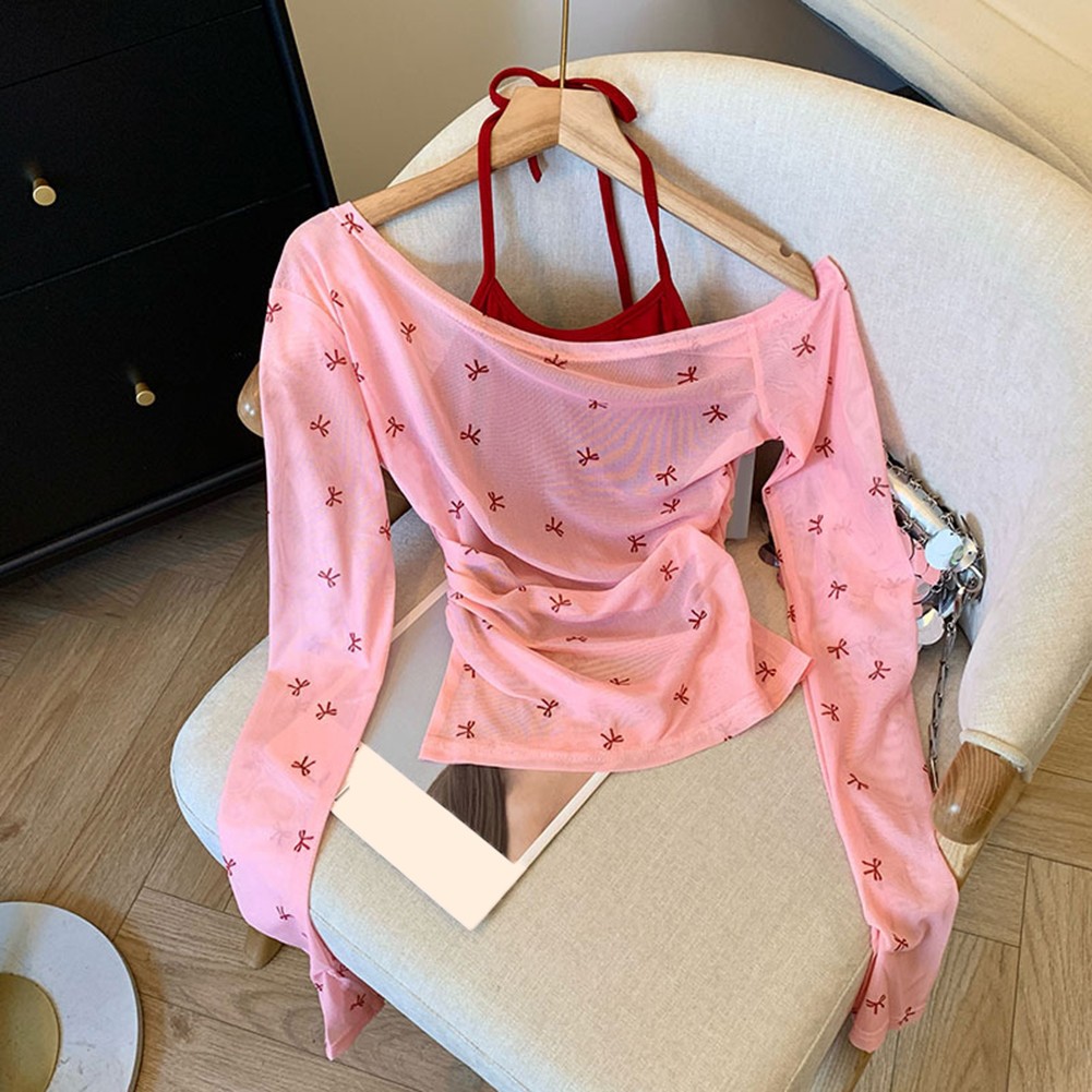 T-shirt femme été imprimé vente nœud maille manches longues support haut pour vaca