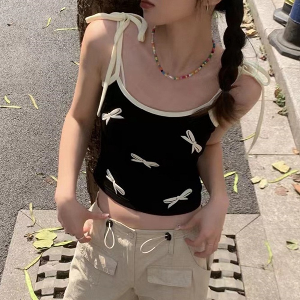 Women Summer Kawaii Bow Vintage Style Crop Tops for Effortless Fashion - Picture 23 of 38