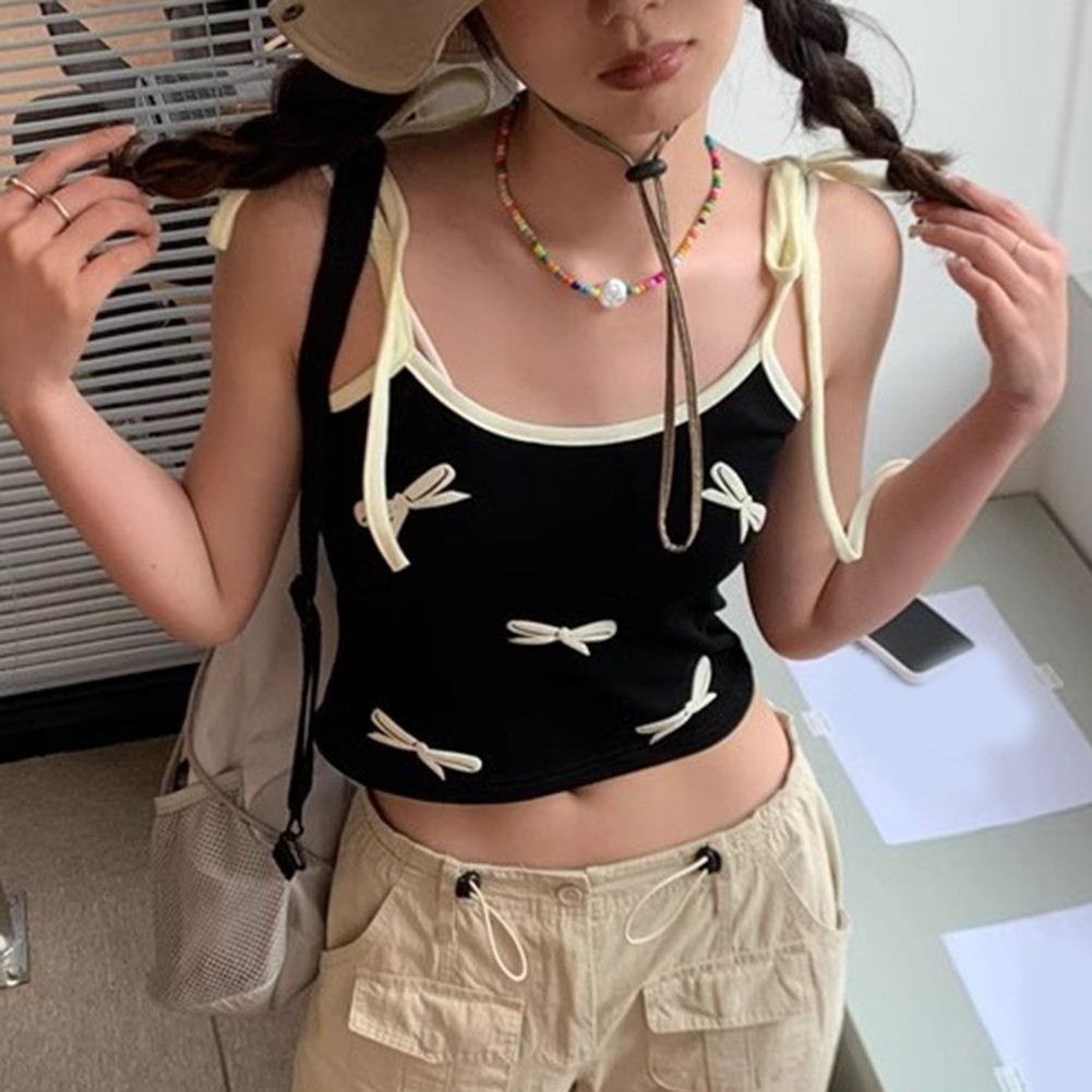 Women Summer Kawaii Bow Vintage Style Crop Tops for Effortless Fashion - Picture 21 of 38