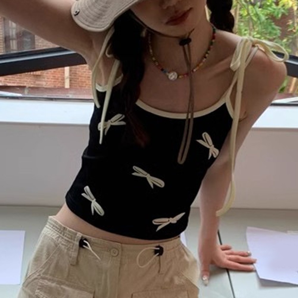 Women Summer Kawaii Bow Vintage Style Crop Tops for Effortless Fashion - Picture 27 of 38
