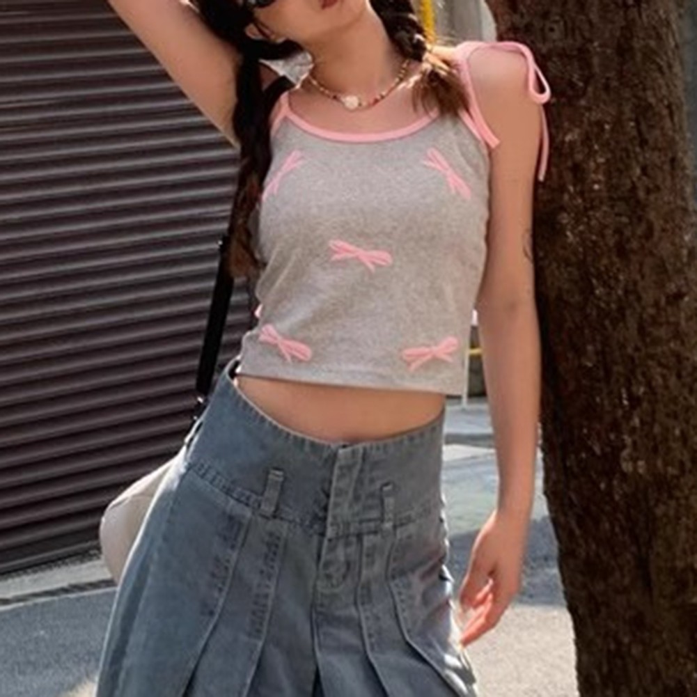 Women Summer Kawaii Bow Vintage Style Crop Tops for Effortless Fashion - Picture 32 of 38