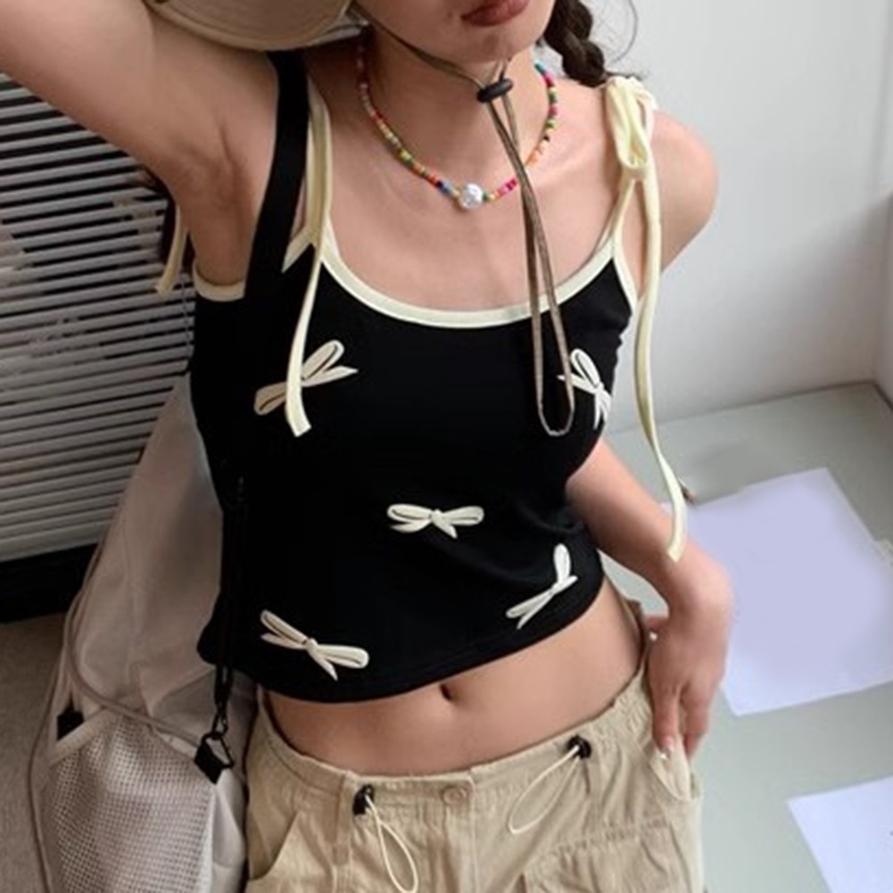 Women Summer Kawaii Bow Vintage Style Crop Tops for Effortless Fashion - Picture 24 of 38