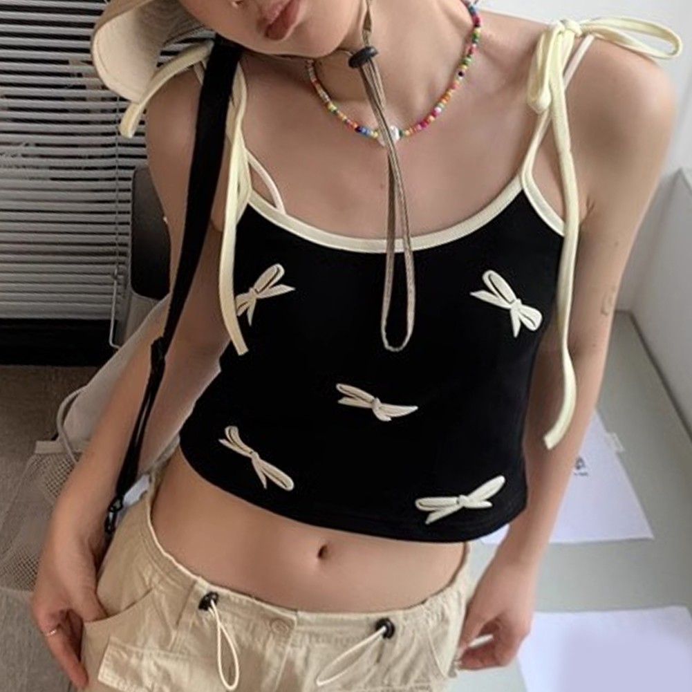Women Summer Kawaii Bow Vintage Style Crop Tops for Effortless Fashion - Picture 26 of 38