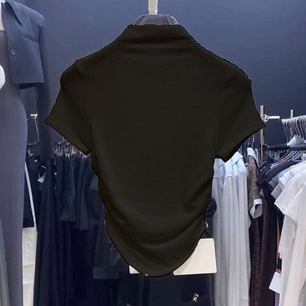 T-shirt donna estive moda collo alto manica corta crop top essenziali - Foto 22 di 24