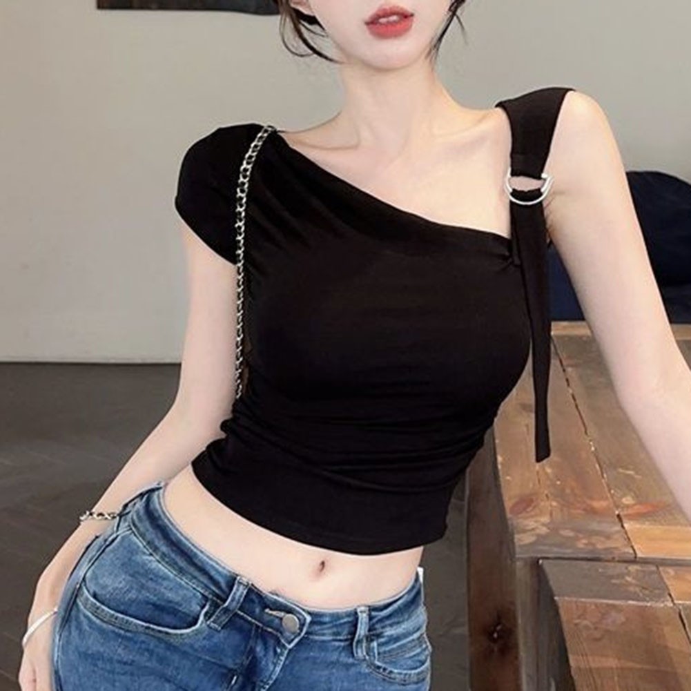 Fun Women Off Shoulder Crop Top T Shirt for Short Sleeves Summer Fashion - Picture 39 of 40