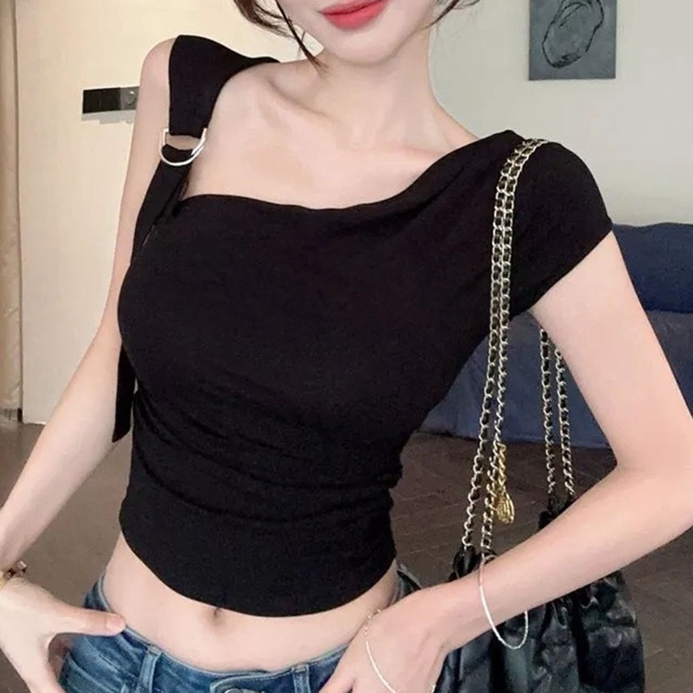 Fun Women Off Shoulder Crop Top T Shirt for Short Sleeves Summer Fashion - Picture 33 of 40