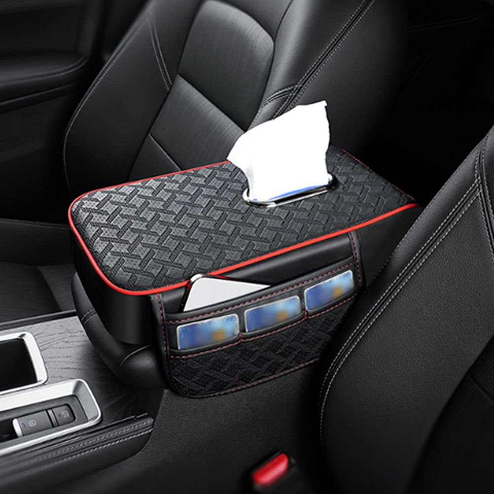 Armrest Cushion with Car Tissue Box and Side Storage for Added Convenience