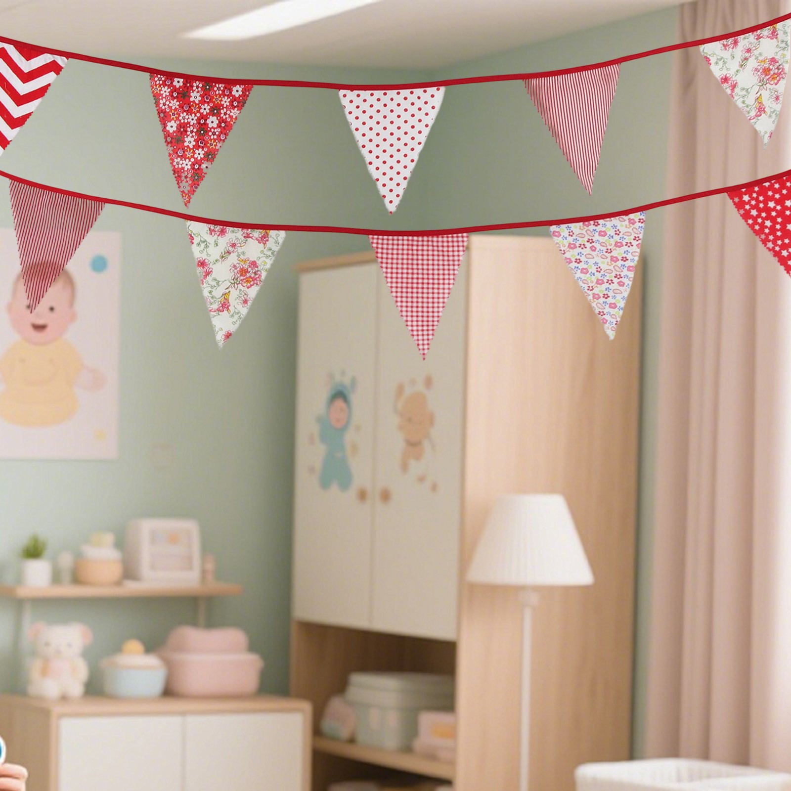 Banner Fabric Bunting Total Length 10m Cotton Grand Openings Birthdays - Picture 63 of 73