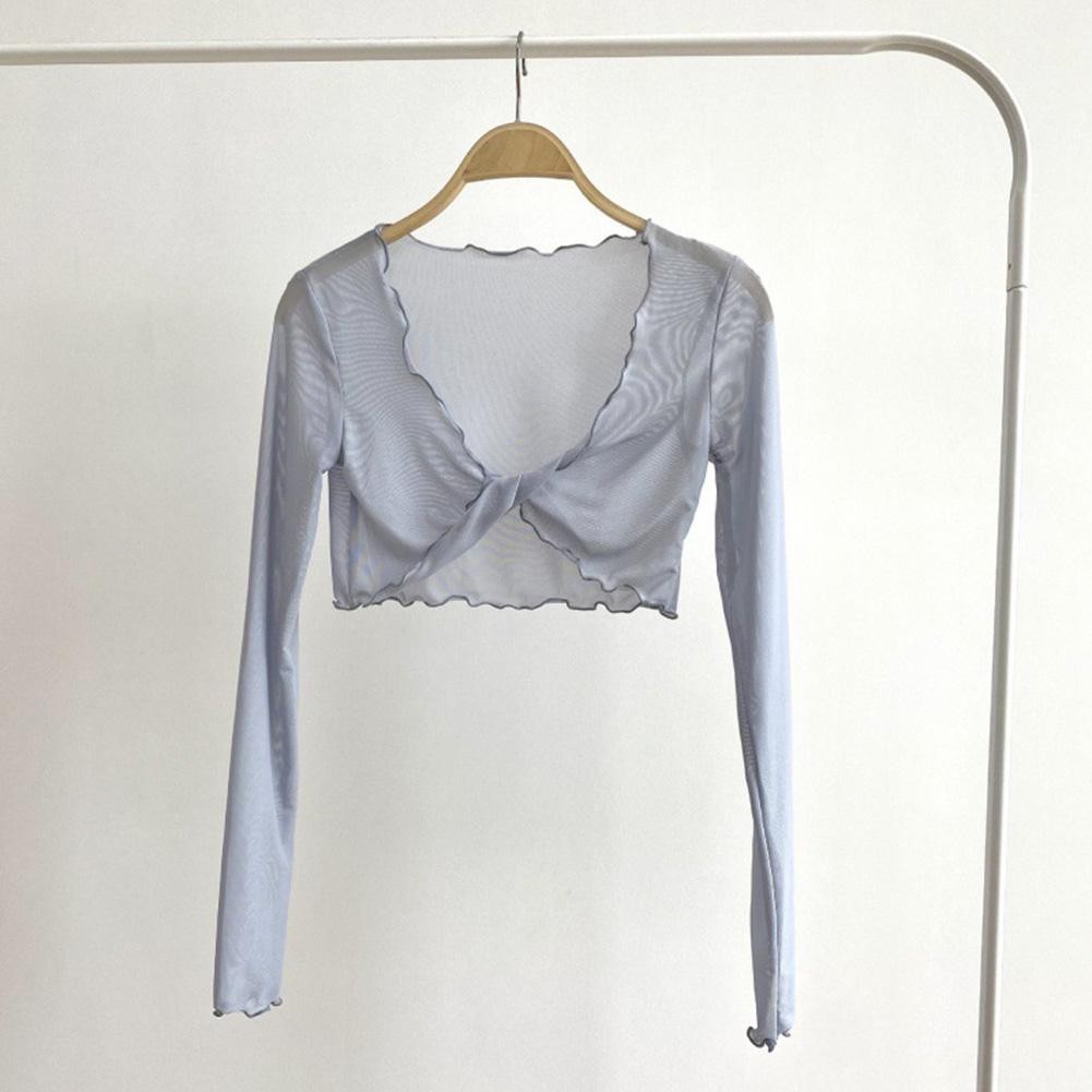 Comfortable Women's V neck Long Sleeve Top with Mesh Hood for Everyday - Picture 10 of 26