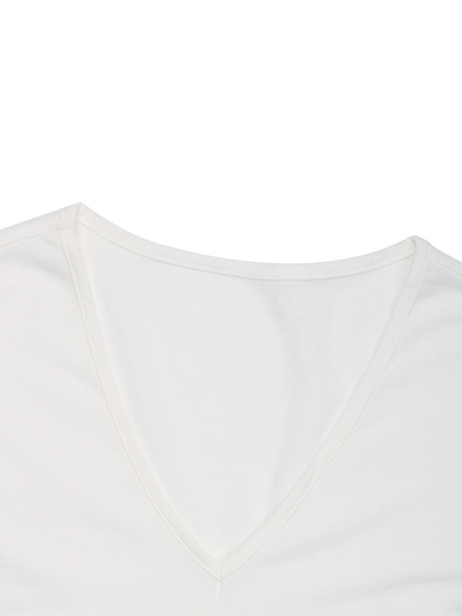 Vneck T shirt featuring lace patchwork flared sleeves for casual style - Picture 35 of 66