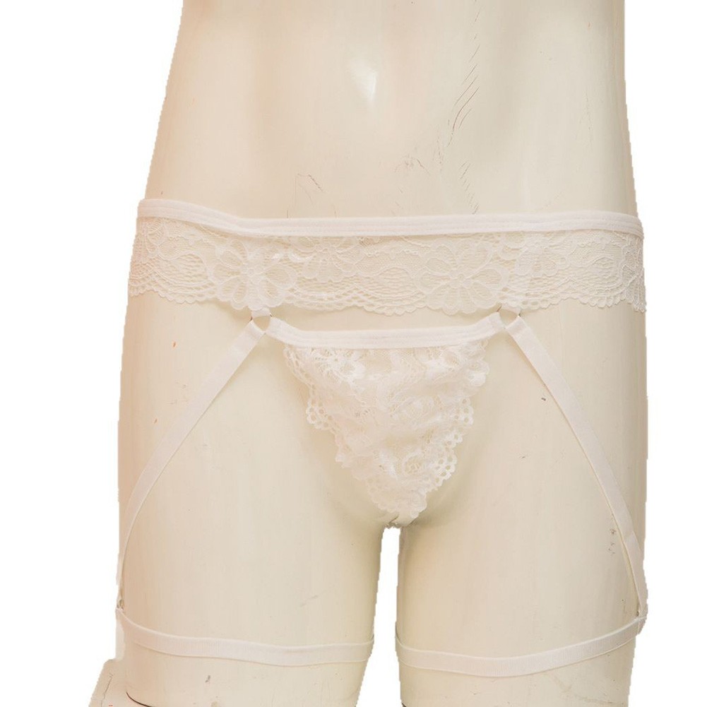 Jarretière homme string haute qualité avec pochette bombée slip dentelle transparente pour un look audacieux