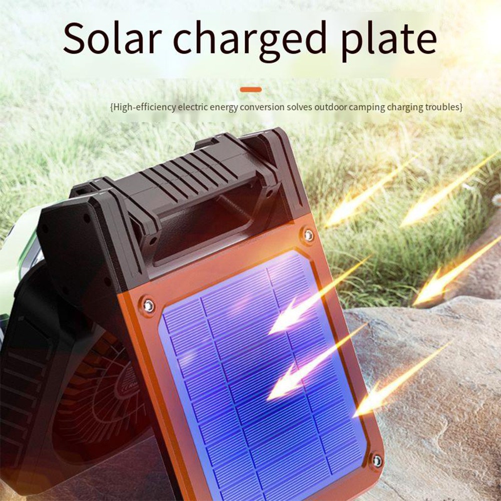 Ventilateur de camping officiel avec charge solaire et lumière LED pour activités nocturnes