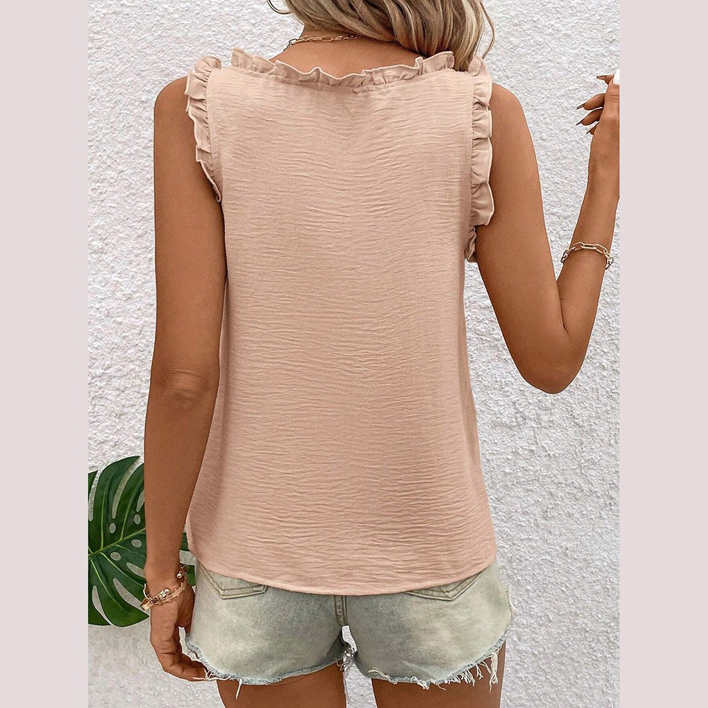 Loose fit sleeveless vest with V neck For and ruffles for women in solid colors - Picture 75 of 88