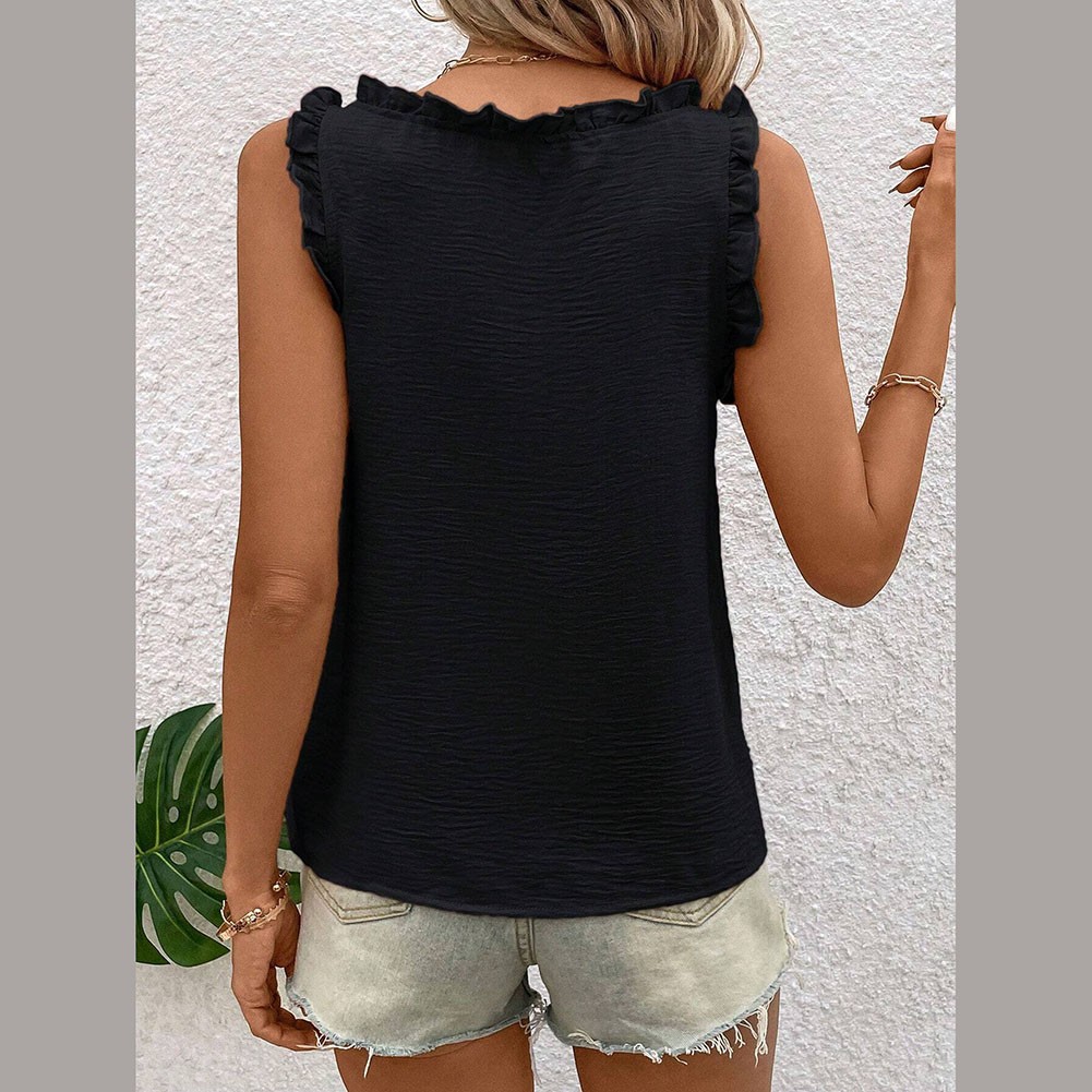 Loose fit sleeveless vest with V neck For and ruffles for women in solid colors - Picture 85 of 88