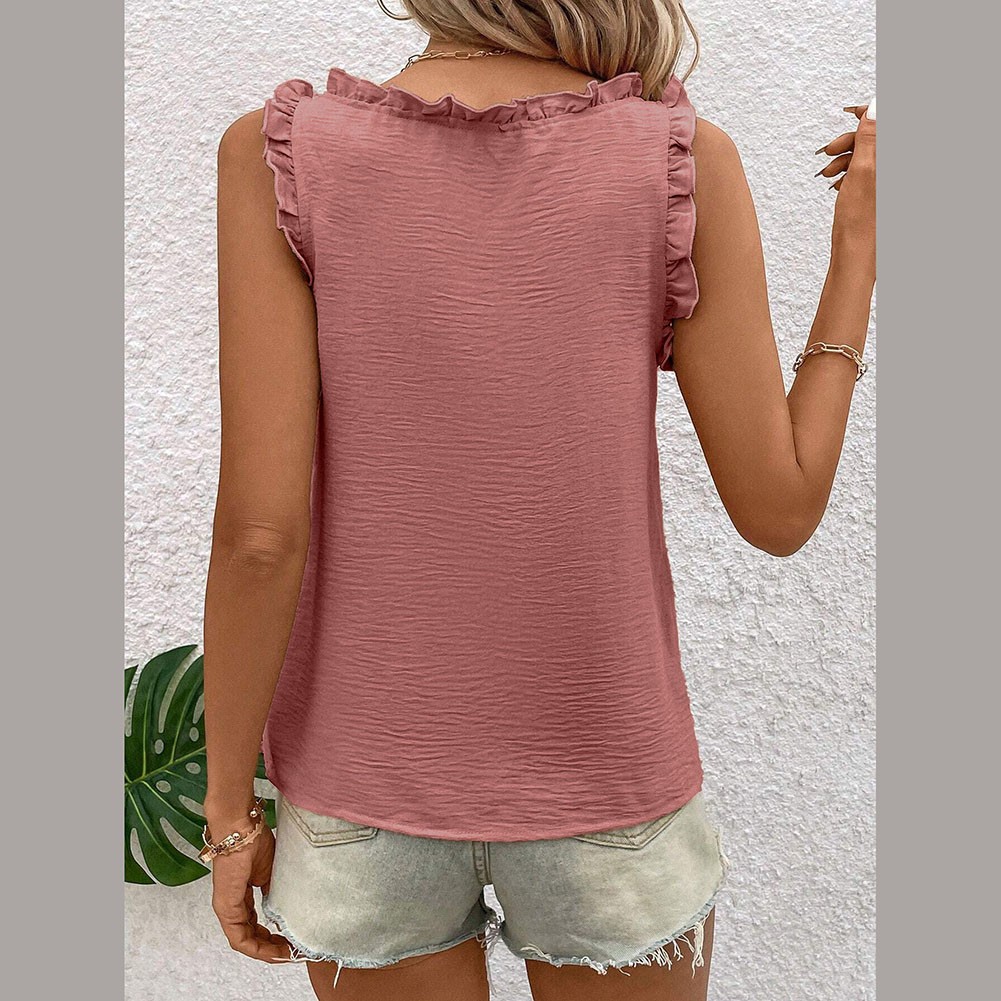 Loose fit sleeveless vest with V neck For and ruffles for women in solid colors - Picture 44 of 88