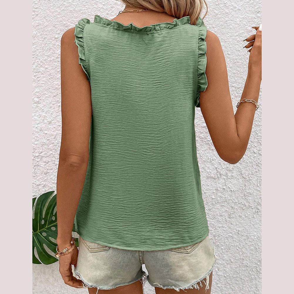 Loose fit sleeveless vest with V neck For and ruffles for women in solid colors - Picture 65 of 88