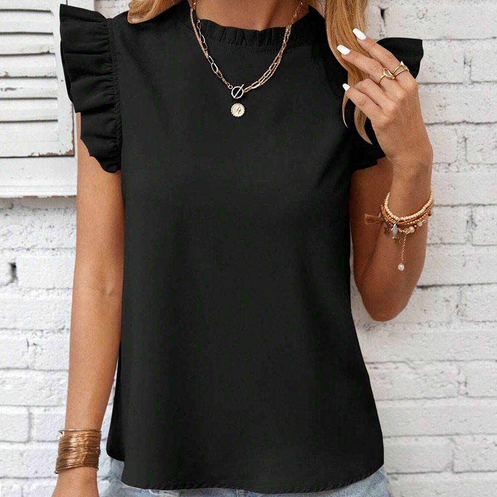 Fashion forward women's solid color vest with round neck and unique sleeves - Picture 22 of 52