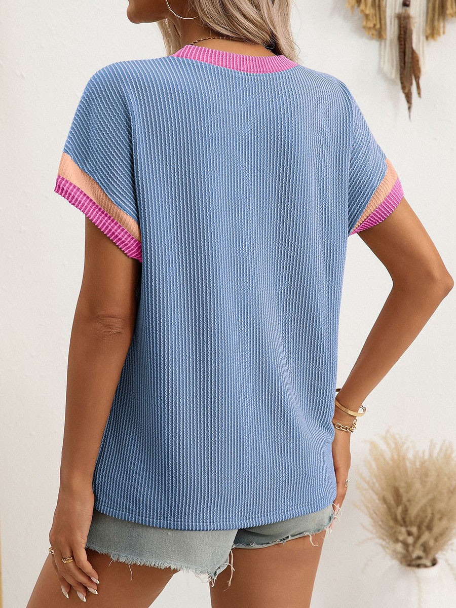 Summer Casual T Shirt for Women in Twisted Striped Color Blocked Style - Picture 62 of 82