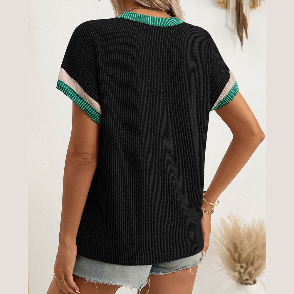Summer Casual T Shirt for Women in Twisted Striped Color Blocked Style - Picture 31 of 82