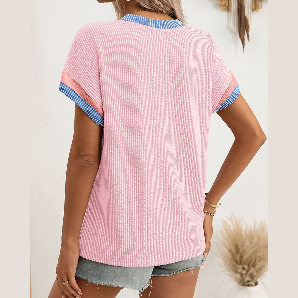 Summer Casual T Shirt for Women in Twisted Striped Color Blocked Style - Picture 45 of 82