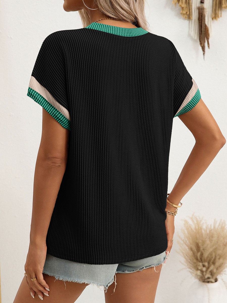 Summer Casual T Shirt for Women in Twisted Striped Color Blocked Style - Picture 27 of 82