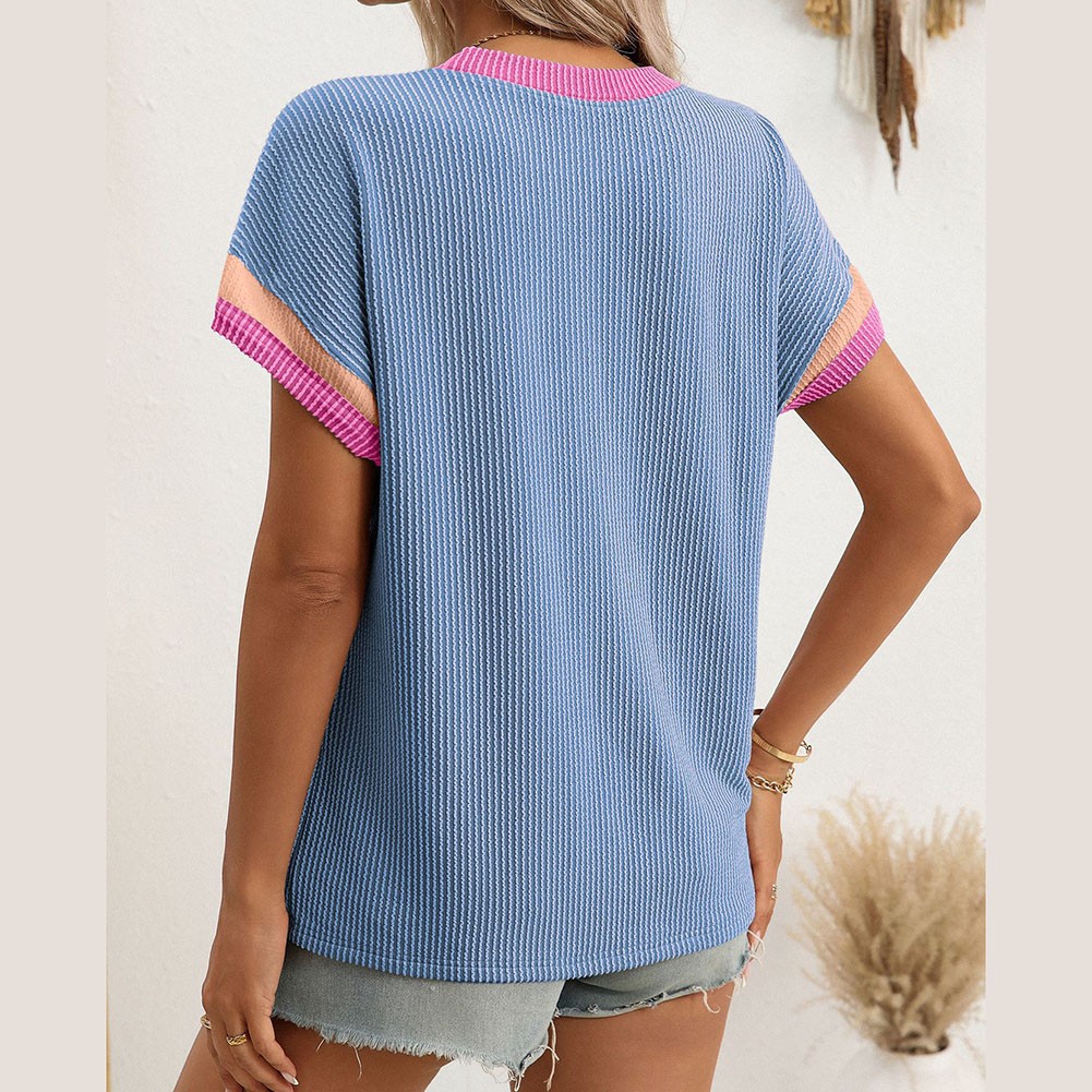 Summer Casual T Shirt for Women in Twisted Striped Color Blocked Style - Picture 67 of 82
