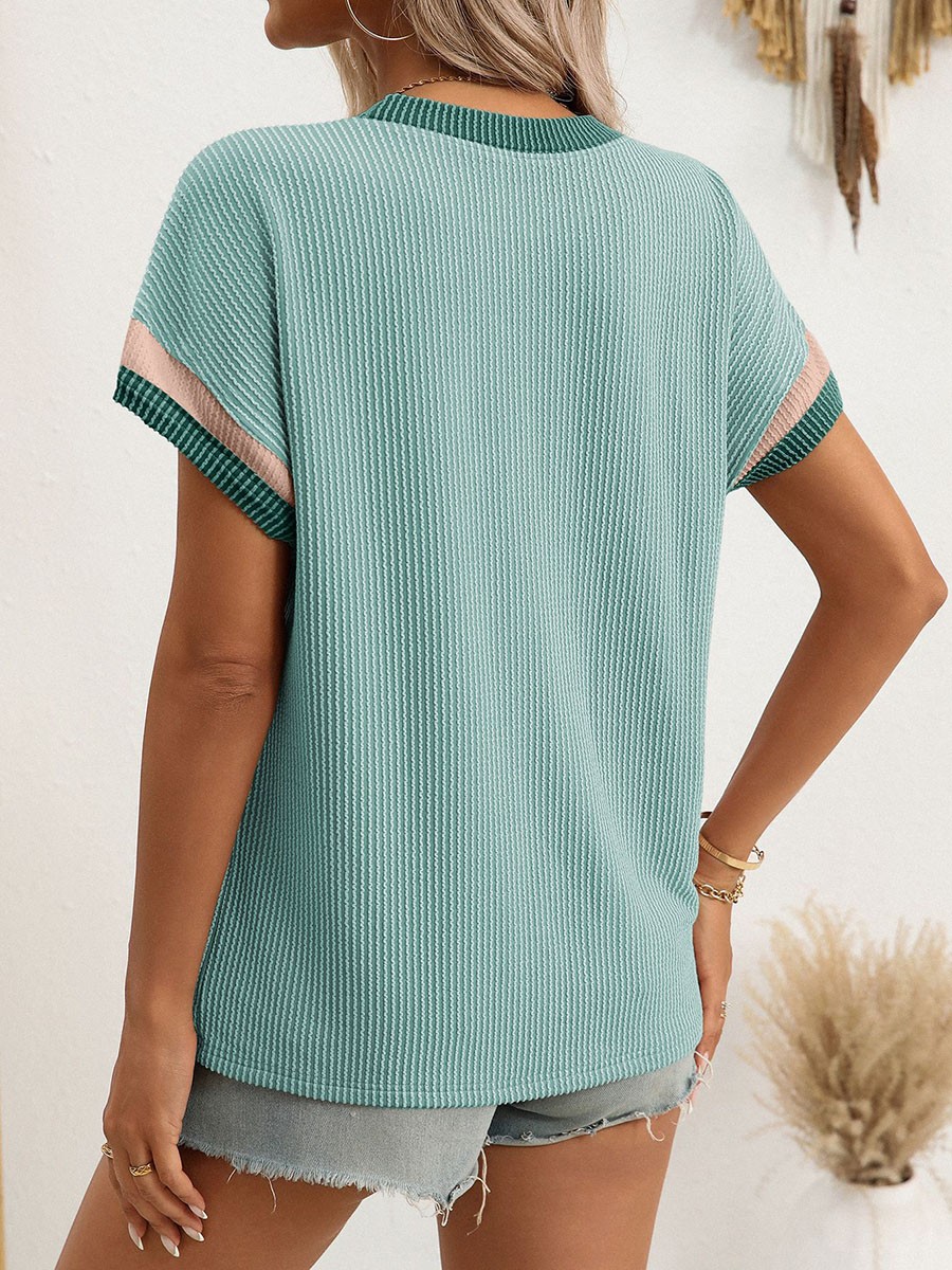 Summer Casual T Shirt for Women in Twisted Striped Color Blocked Style - Picture 49 of 82
