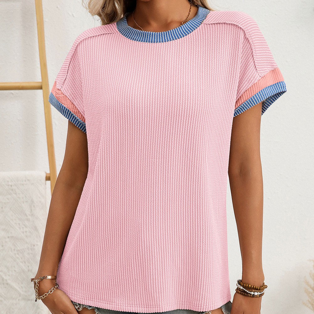 Summer Casual T Shirt for Women in Twisted Striped Color Blocked Style - Picture 43 of 82