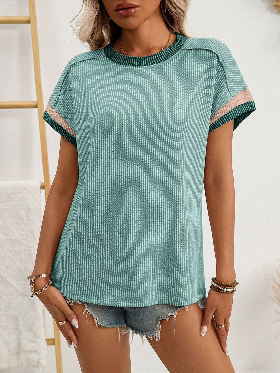 Summer Casual T Shirt for Women in Twisted Striped Color Blocked Style - Picture 52 of 82
