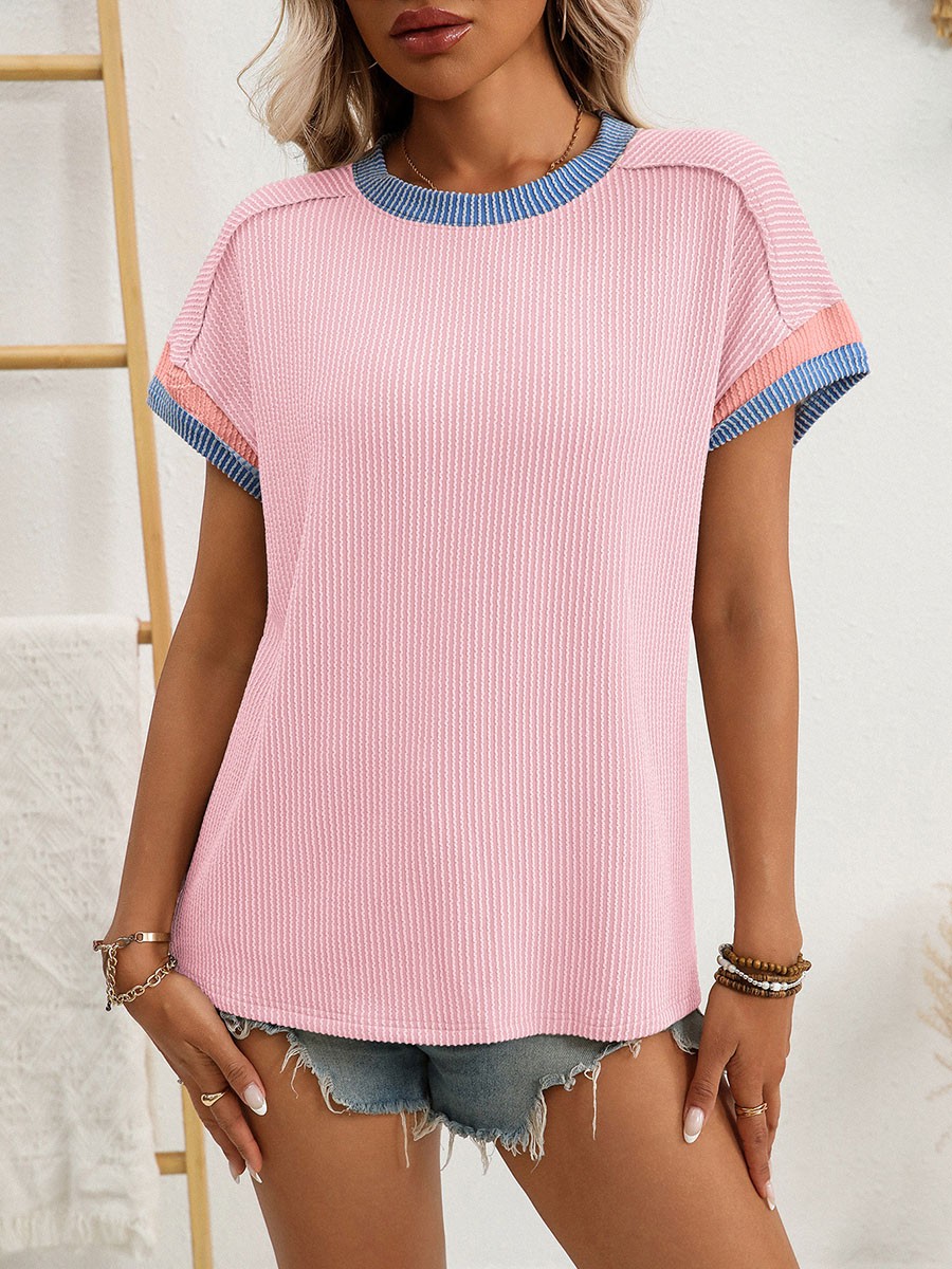 Summer Casual T Shirt for Women in Twisted Striped Color Blocked Style - Picture 36 of 82