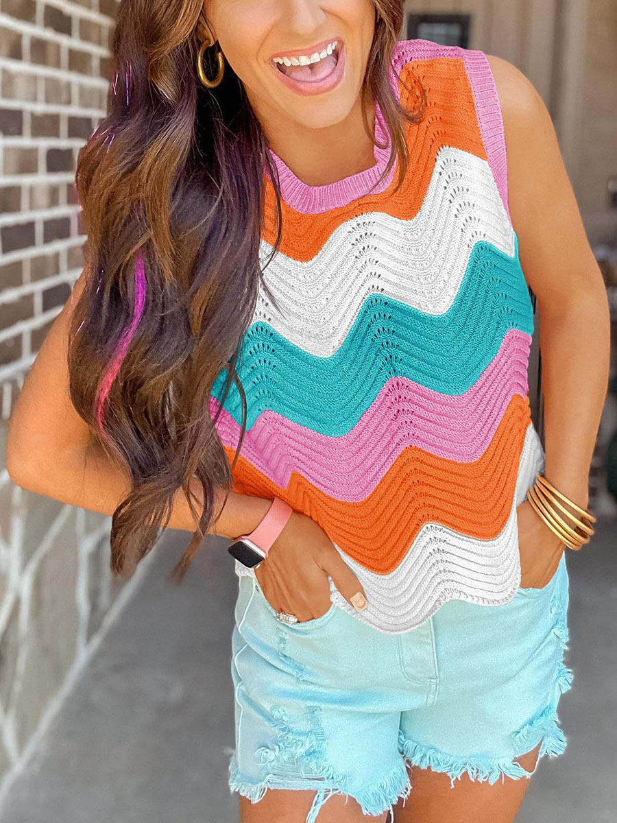 Lightweight Colorblocking Roundneck Vest for Women Fashionable Casual Style - Picture 26 of 72