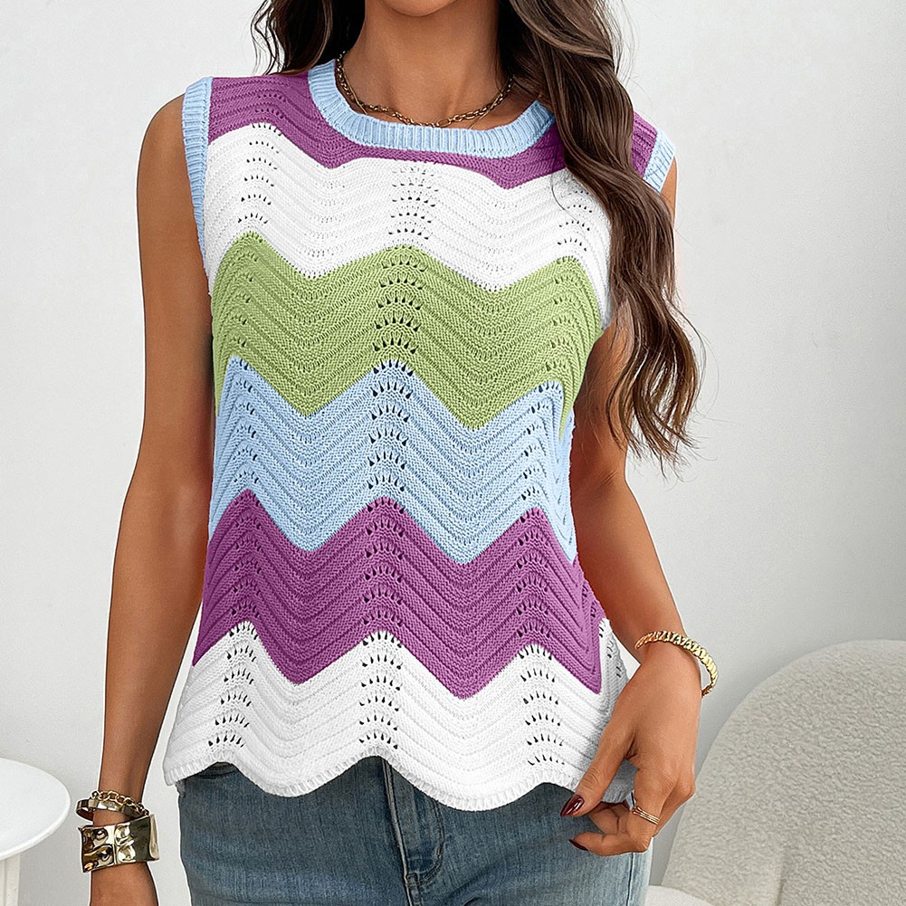 Lightweight Colorblocking Roundneck Vest for Women Fashionable Casual Style - Picture 55 of 72