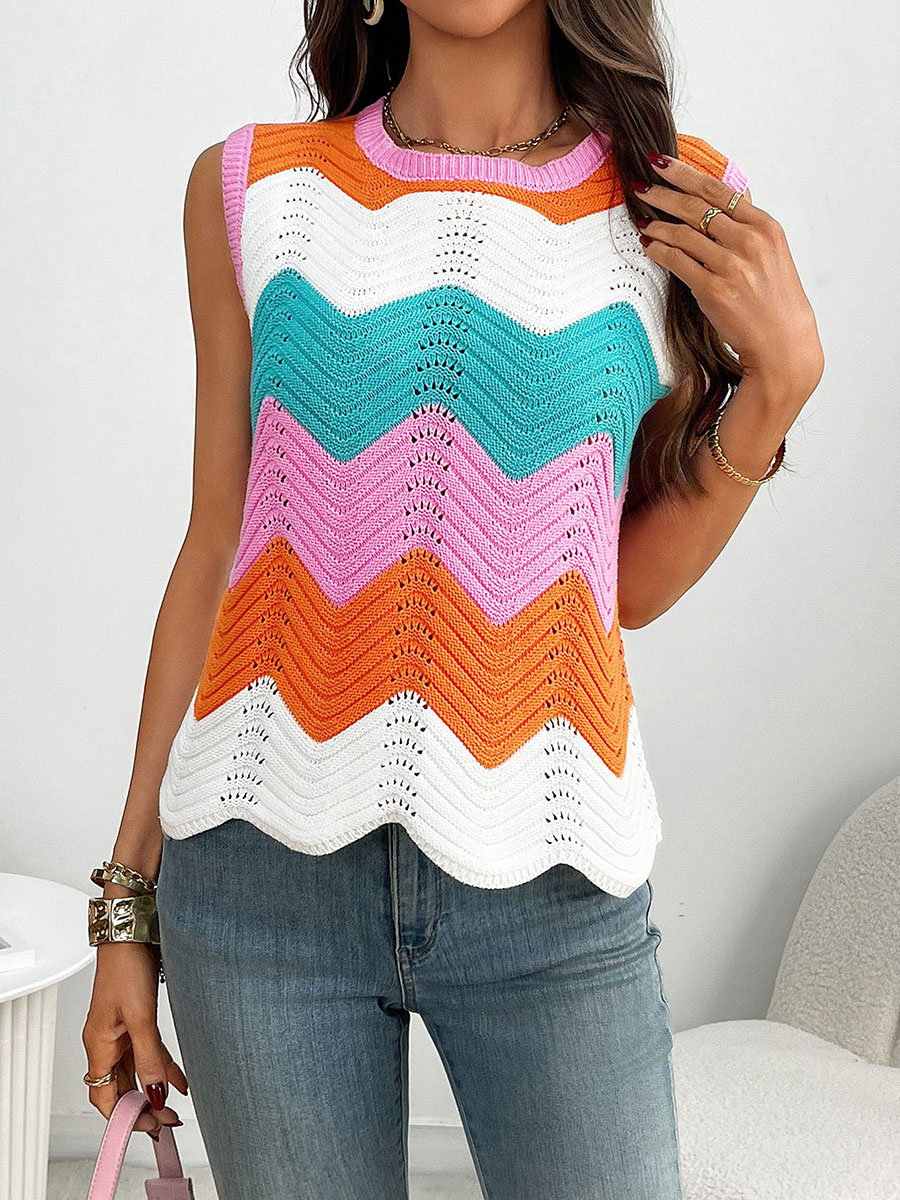 Lightweight Colorblocking Roundneck Vest for Women Fashionable Casual Style - Picture 28 of 72