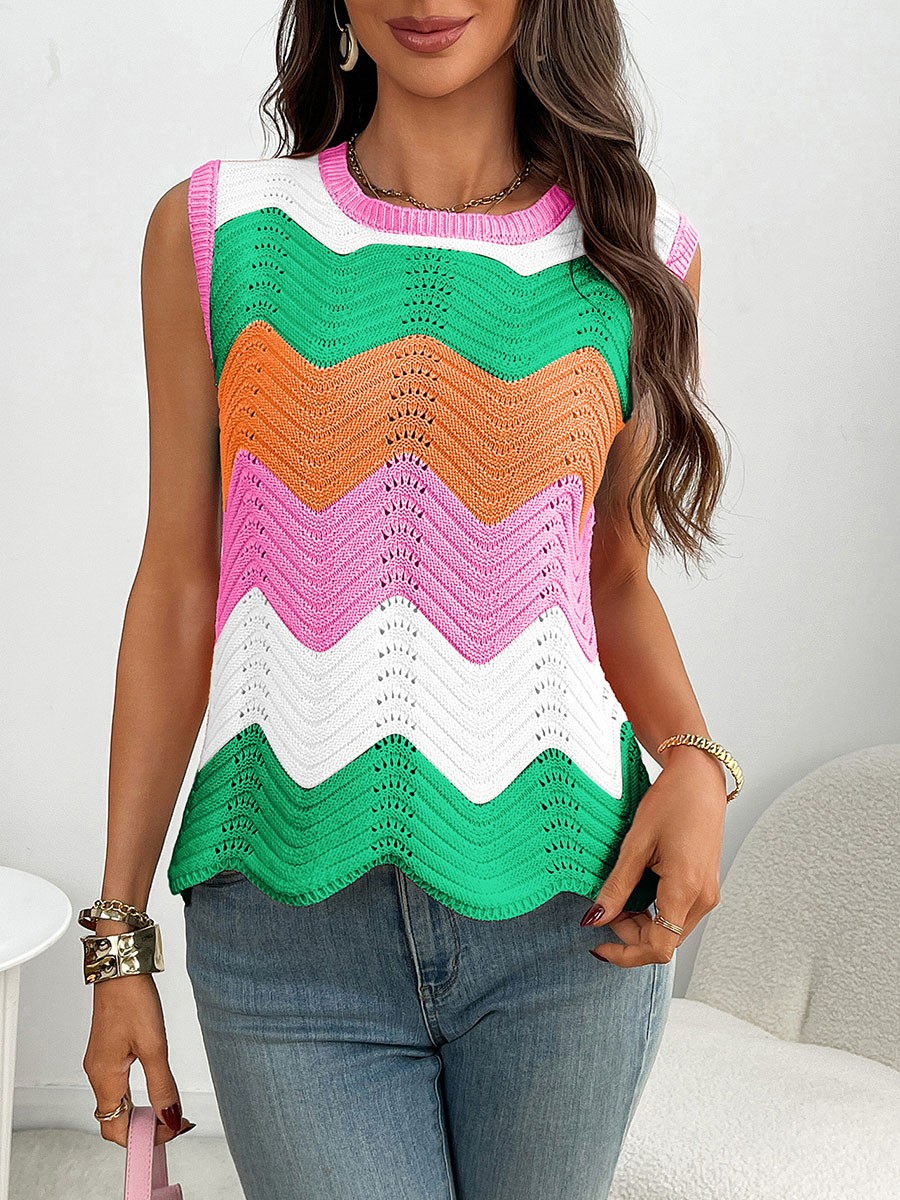 Lightweight Colorblocking Roundneck Vest for Women Fashionable Casual Style - Picture 39 of 72