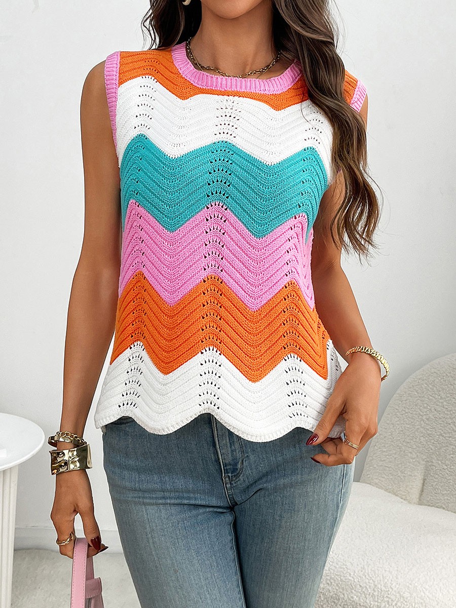 Lightweight Colorblocking Roundneck Vest for Women Fashionable Casual Style - Picture 31 of 72