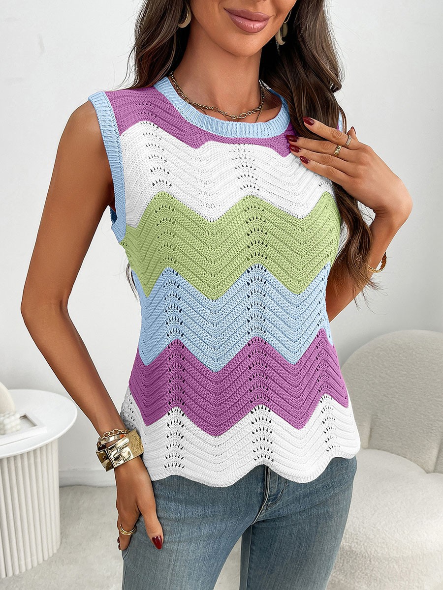 Lightweight Colorblocking Roundneck Vest for Women Fashionable Casual Style - Picture 52 of 72
