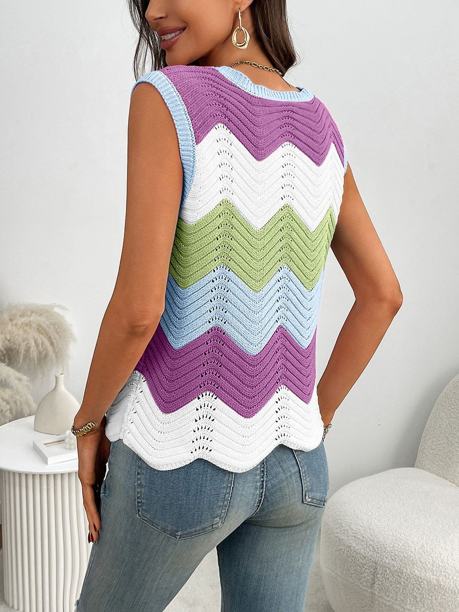 Lightweight Colorblocking Roundneck Vest for Women Fashionable Casual Style - Picture 54 of 72