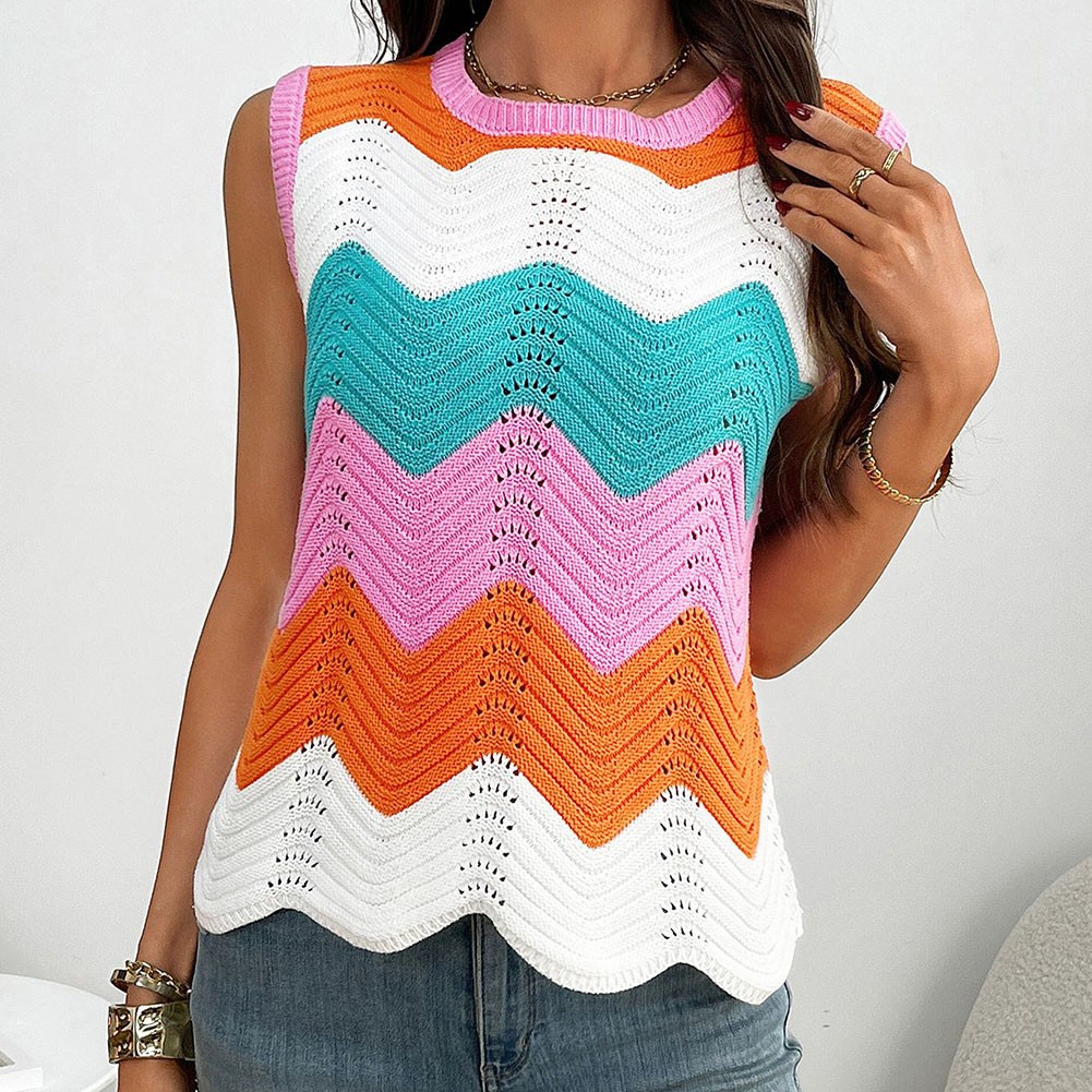 Lightweight Colorblocking Roundneck Vest for Women Fashionable Casual Style - Picture 32 of 72