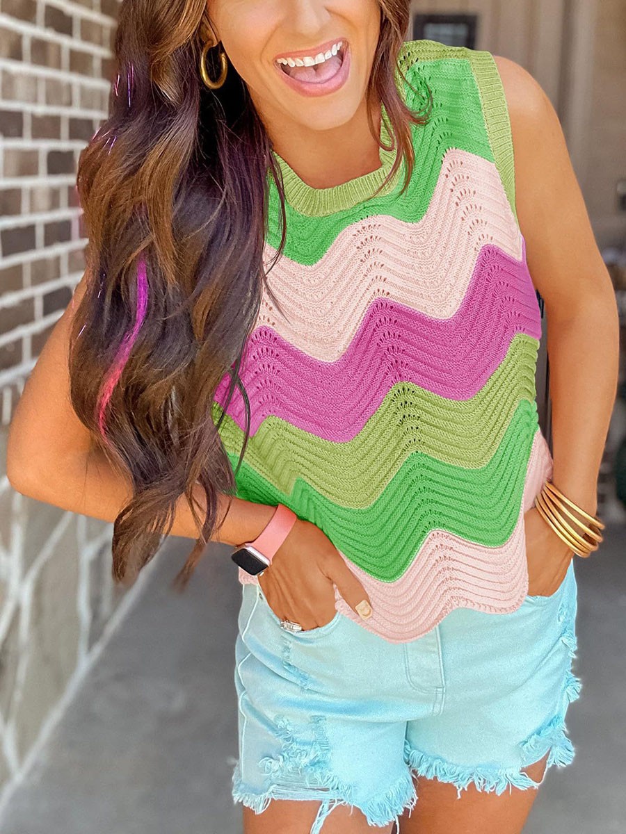 Lightweight Colorblocking Roundneck Vest for Women Fashionable Casual Style - Picture 67 of 72