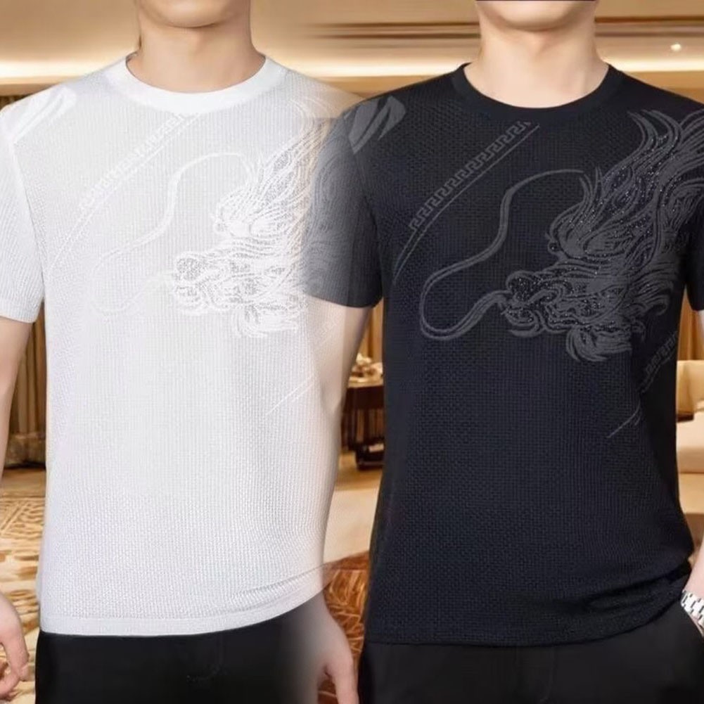 Casual Style Men's Dragon Print T Shirt with Short Sleeves for Holidays - Zdjęcie 2 z 24