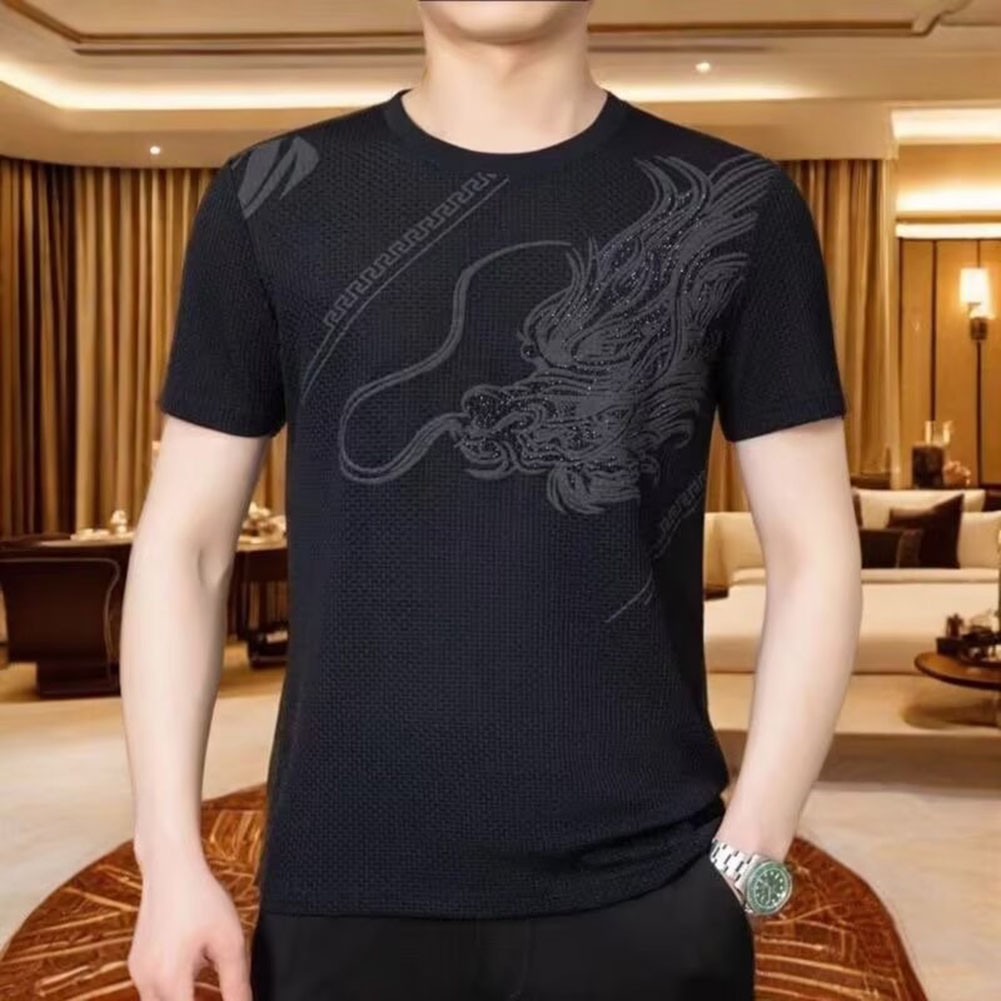 Casual Style Men's Dragon Print T Shirt with Short Sleeves for Holidays - Zdjęcie 3 z 24