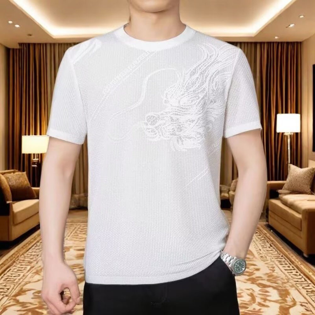 Casual Style Men's Dragon Print T Shirt with Short Sleeves for Holidays - Zdjęcie 4 z 24