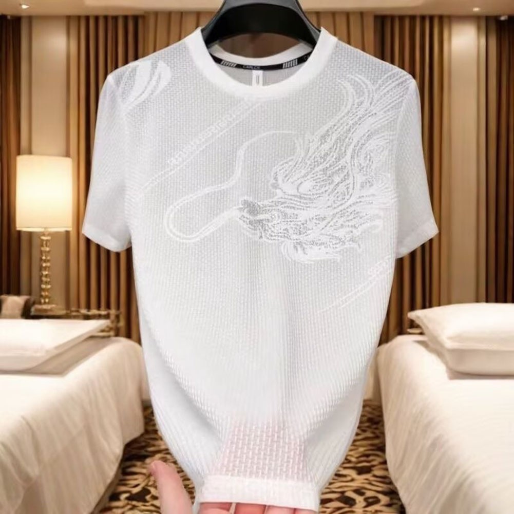 Casual Style Men's Dragon Print T Shirt with Short Sleeves for Holidays - Zdjęcie 5 z 24